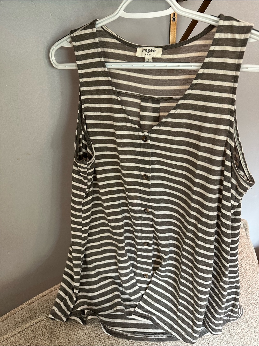 Umgee Gray & White Striped Sleeveless Button Tank